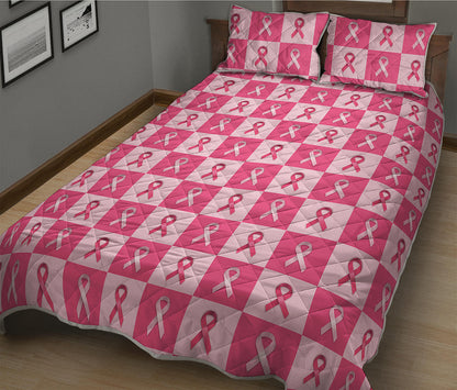 Breast Cancer Awareness Pattern Print Quilt Bed Set