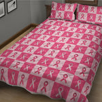 Breast Cancer Awareness Pattern Print Quilt Bed Set