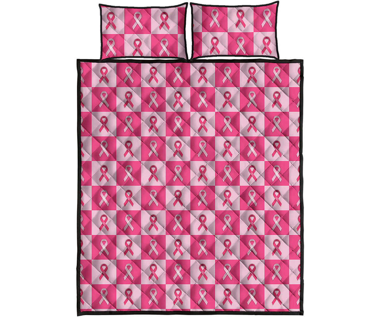 Breast Cancer Awareness Pattern Print Quilt Bed Set