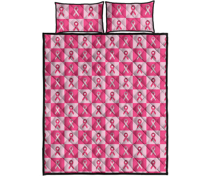 Breast Cancer Awareness Pattern Print Quilt Bed Set