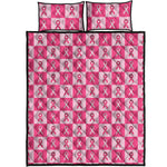 Breast Cancer Awareness Pattern Print Quilt Bed Set
