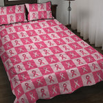 Breast Cancer Awareness Pattern Print Quilt Bed Set