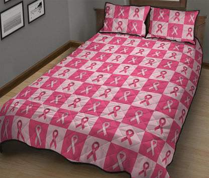 Breast Cancer Awareness Pattern Print Quilt Bed Set