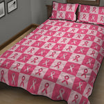 Breast Cancer Awareness Pattern Print Quilt Bed Set