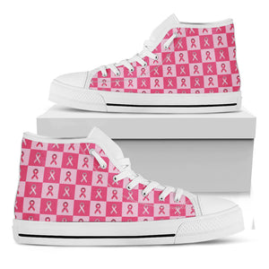 Breast Cancer Awareness Pattern Print White High Top Shoes