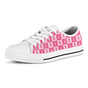 Breast Cancer Awareness Pattern Print White Low Top Shoes