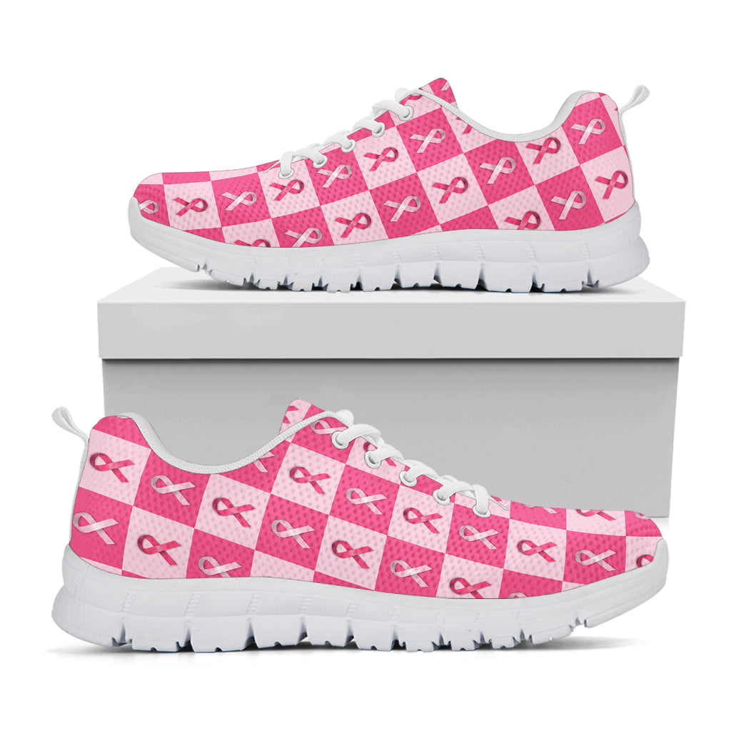 Breast Cancer Awareness Pattern Print White Sneakers
