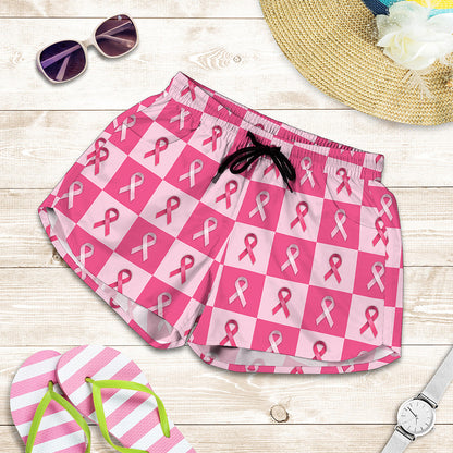 Breast Cancer Awareness Pattern Print Women's Shorts