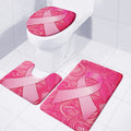 Breast Cancer Awareness Ribbon Print 3 Piece Bath Mat Set