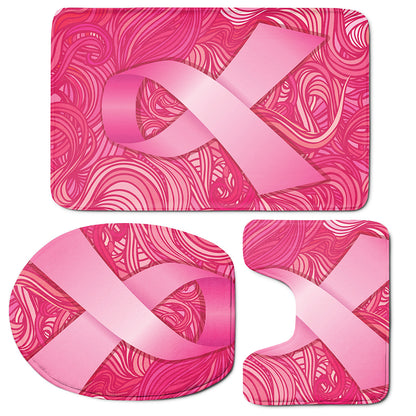 Breast Cancer Awareness Ribbon Print 3 Piece Bath Mat Set