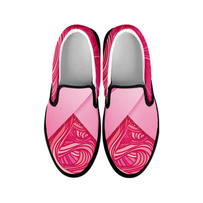 Breast Cancer Awareness Ribbon Print Black Slip On Shoes