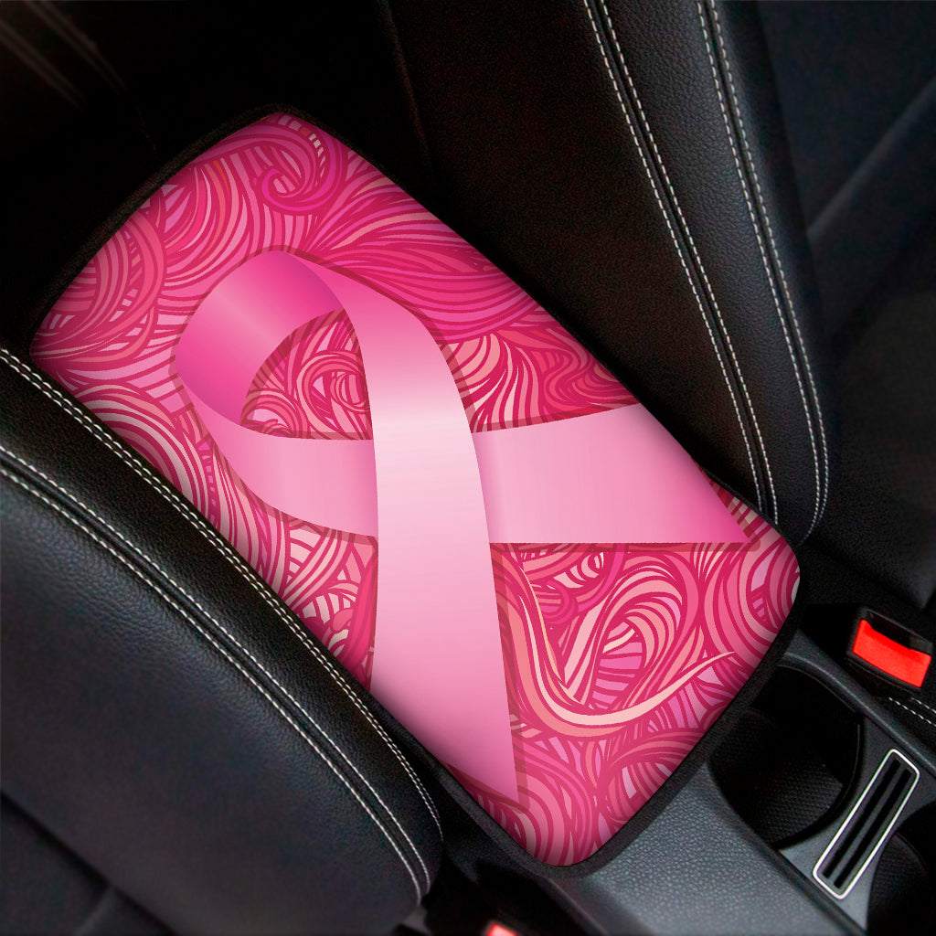 Breast Cancer Awareness Ribbon Print Car Center Console Cover