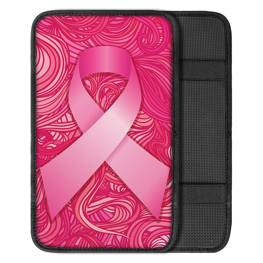 Breast Cancer Awareness Ribbon Print Car Center Console Cover