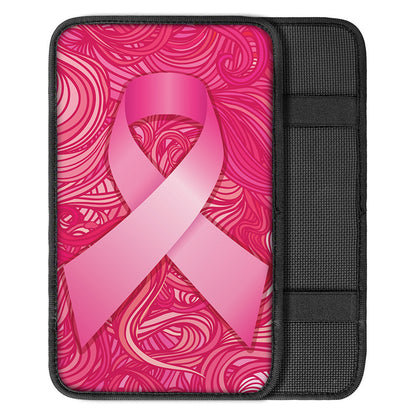Breast Cancer Awareness Ribbon Print Car Center Console Cover