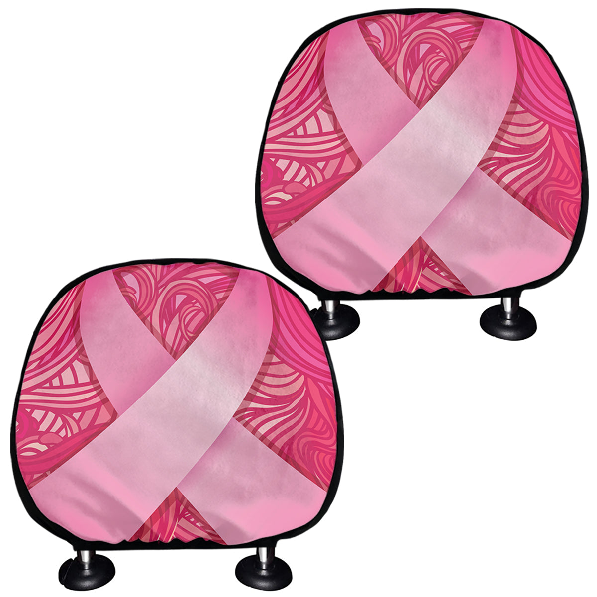 Breast Cancer Awareness Ribbon Print Car Headrest Covers