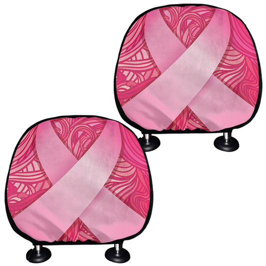 Breast Cancer Awareness Ribbon Print Car Headrest Covers