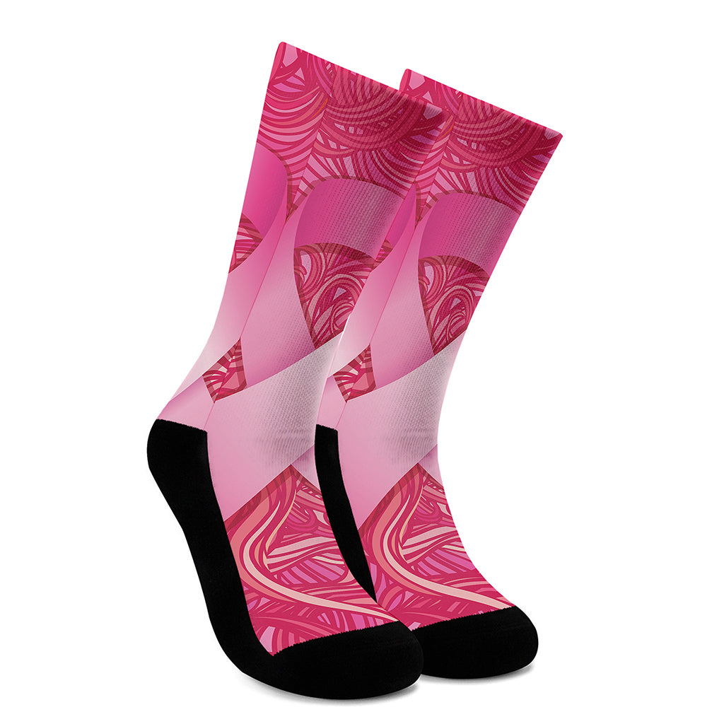 Breast Cancer Awareness Ribbon Print Crew Socks