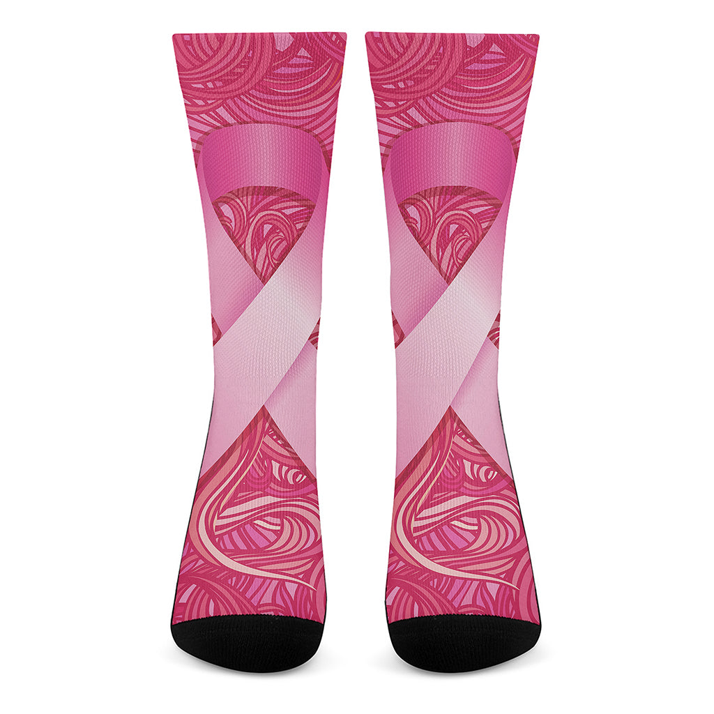 Breast Cancer Awareness Ribbon Print Crew Socks