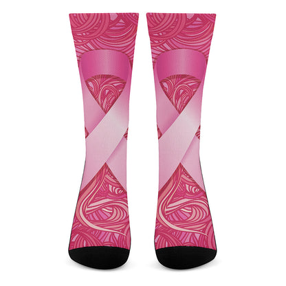 Breast Cancer Awareness Ribbon Print Crew Socks