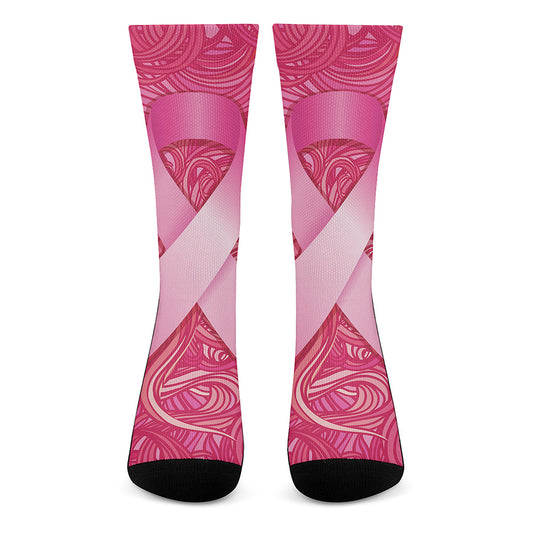 Breast Cancer Awareness Ribbon Print Crew Socks