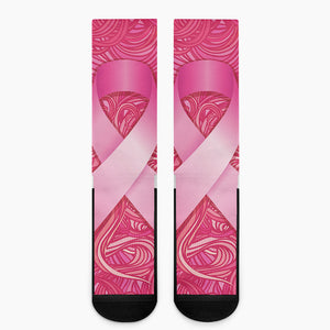 Breast Cancer Awareness Ribbon Print Crew Socks