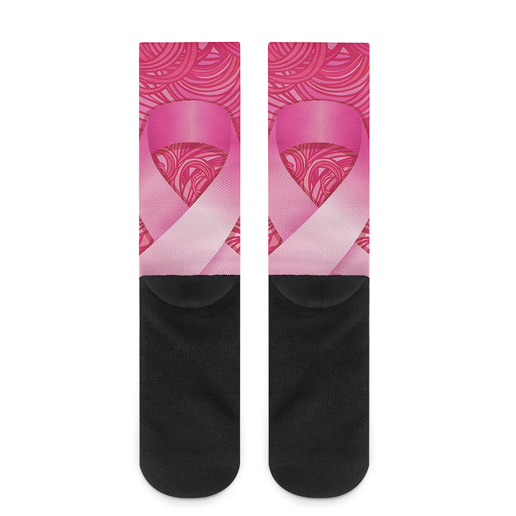 Breast Cancer Awareness Ribbon Print Crew Socks