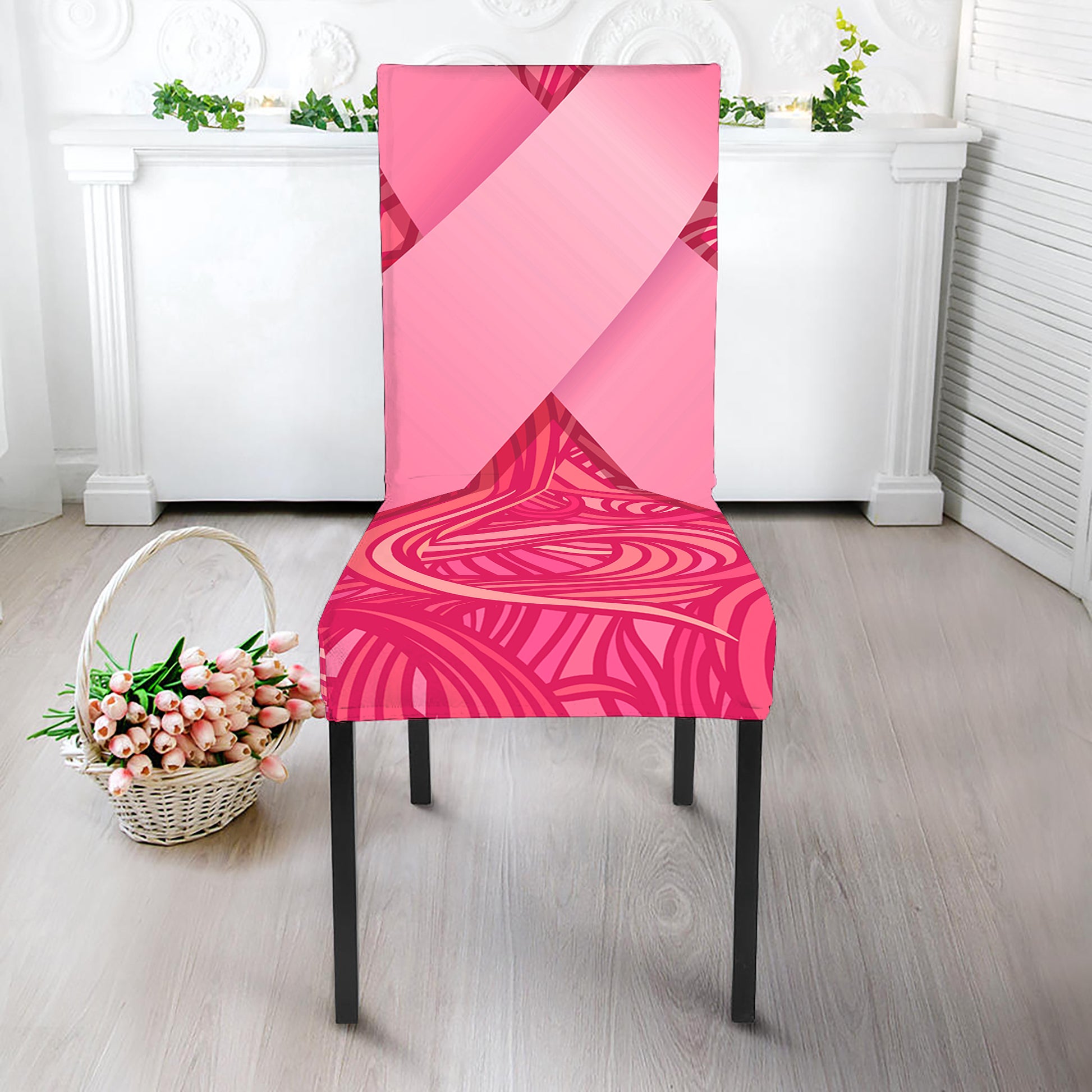 Breast Cancer Awareness Ribbon Print Dining Chair Slipcover