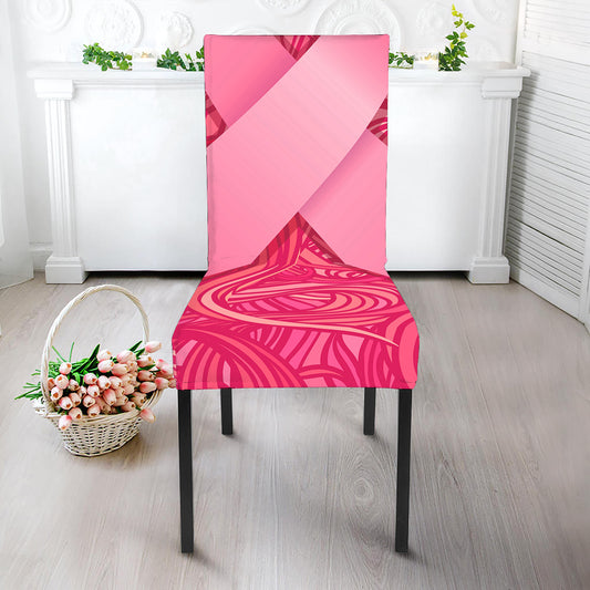 Breast Cancer Awareness Ribbon Print Dining Chair Slipcover