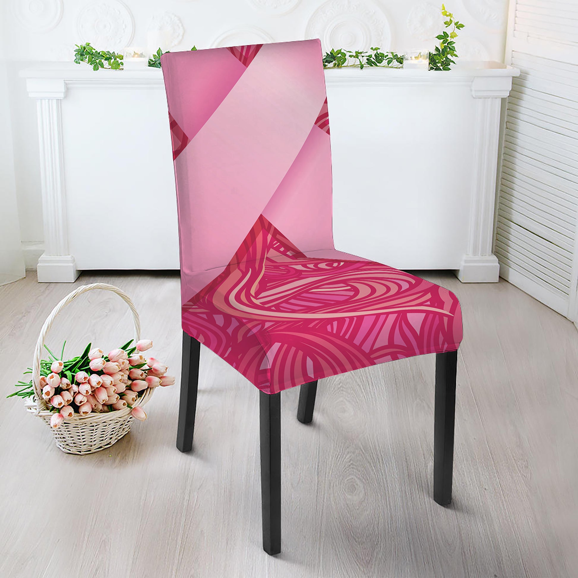 Breast Cancer Awareness Ribbon Print Dining Chair Slipcover