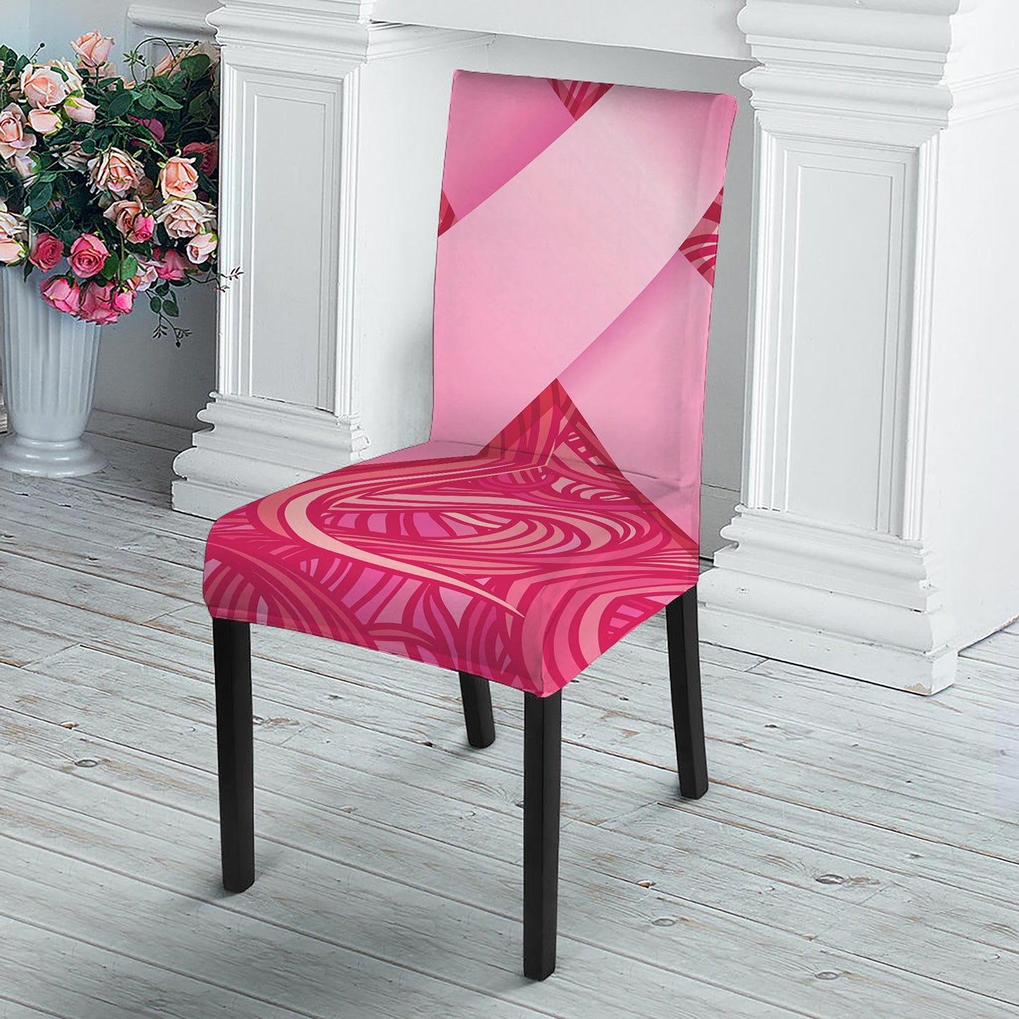 Breast Cancer Awareness Ribbon Print Dining Chair Slipcover