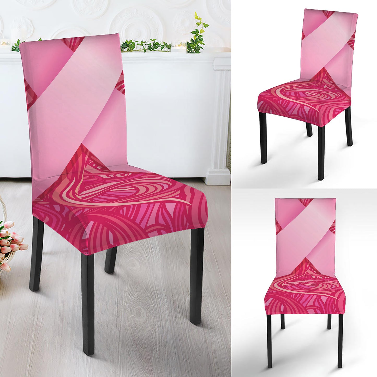 Breast Cancer Awareness Ribbon Print Dining Chair Slipcover