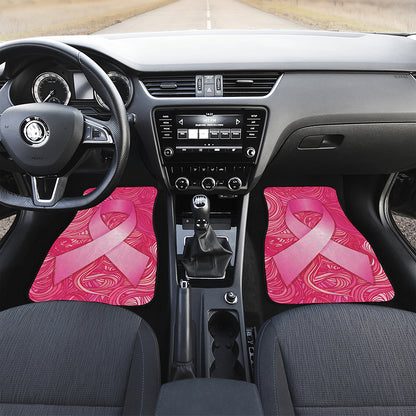 Breast Cancer Awareness Ribbon Print Front and Back Car Floor Mats