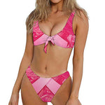 Breast Cancer Awareness Ribbon Print Front Bow Tie Bikini