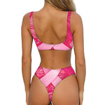 Breast Cancer Awareness Ribbon Print Front Bow Tie Bikini