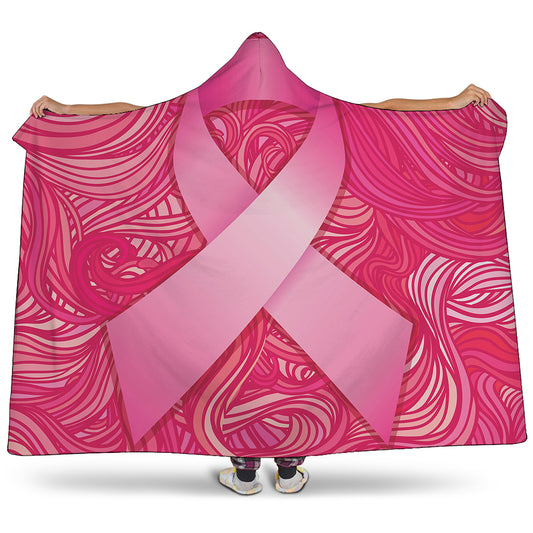 Breast Cancer Awareness Ribbon Print Hooded Blanket