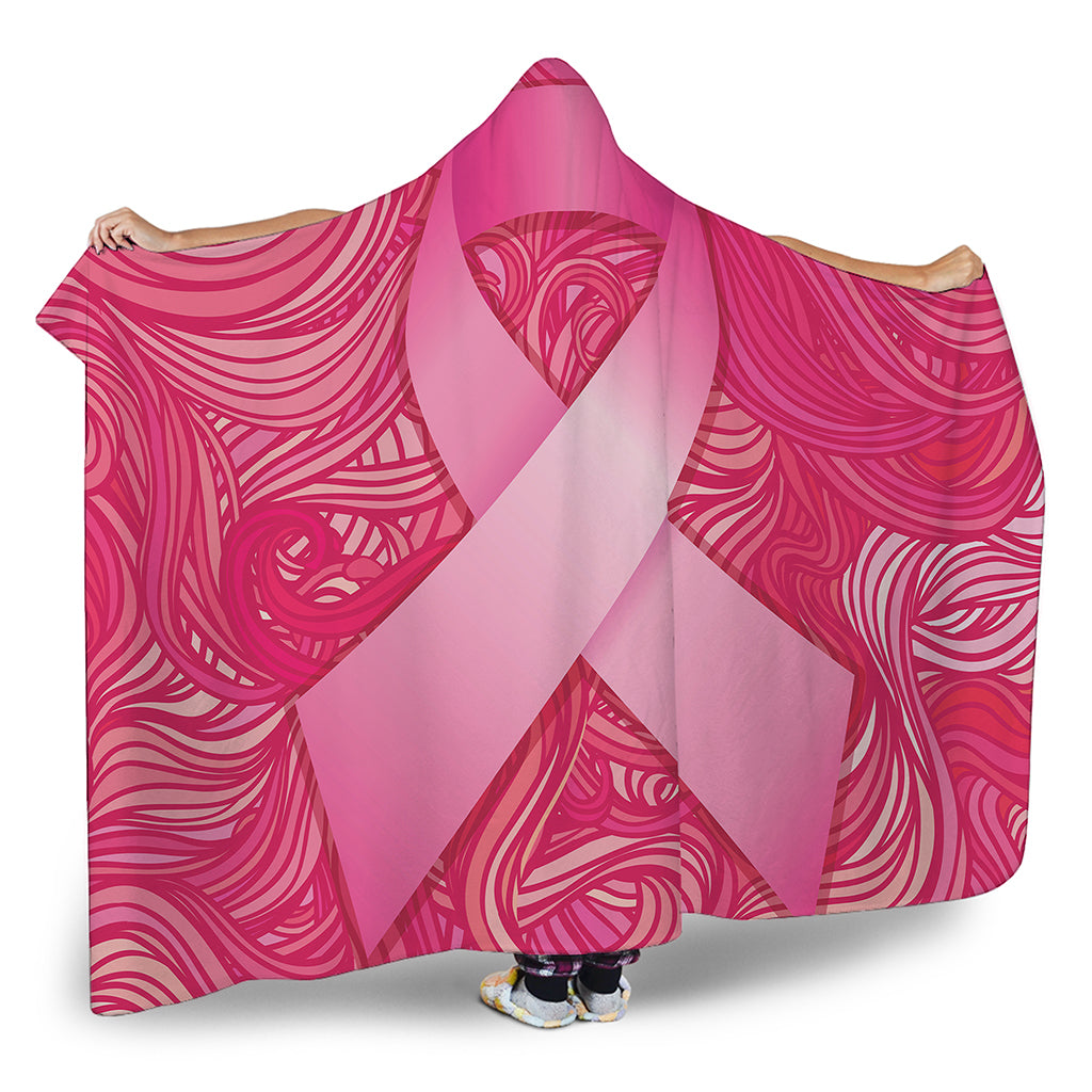 Breast Cancer Awareness Ribbon Print Hooded Blanket