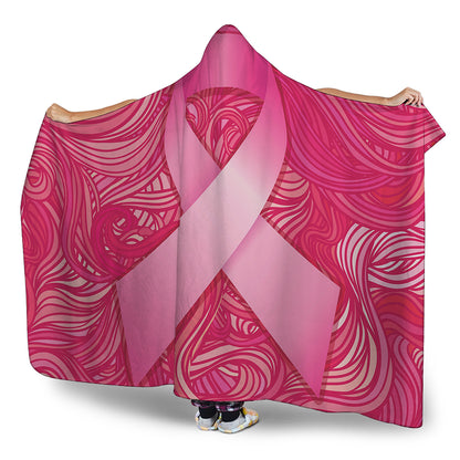 Breast Cancer Awareness Ribbon Print Hooded Blanket