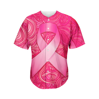Breast Cancer Awareness Ribbon Print Men's Baseball Jersey