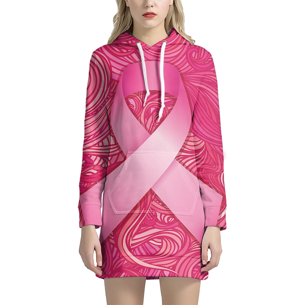 Breast Cancer Awareness Ribbon Print Pullover Hoodie Dress