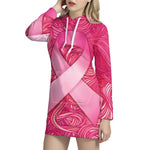 Breast Cancer Awareness Ribbon Print Pullover Hoodie Dress