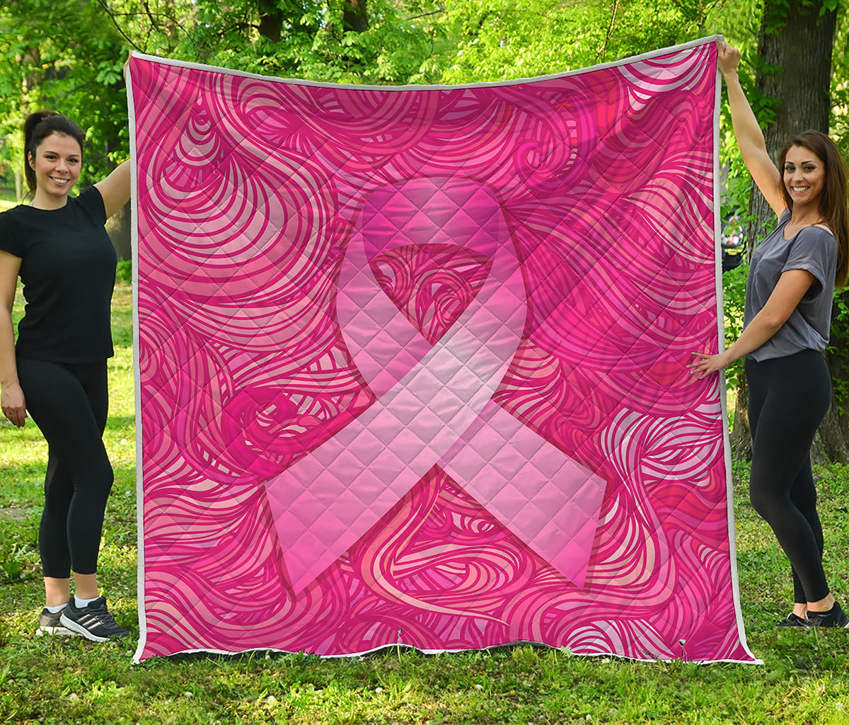 Breast Cancer Awareness Ribbon Print Quilt