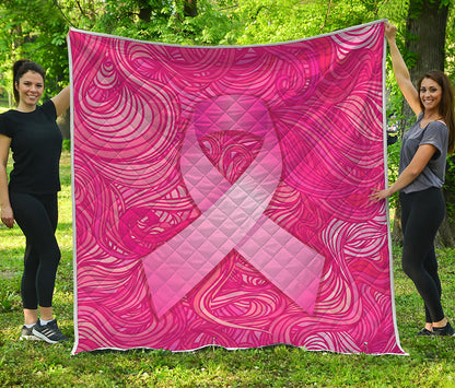 Breast Cancer Awareness Ribbon Print Quilt