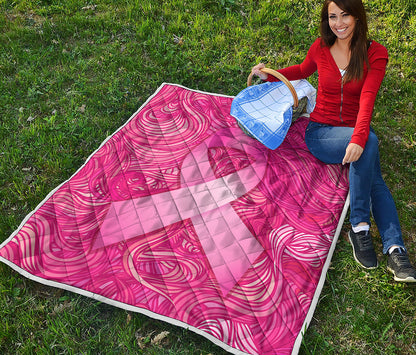 Breast Cancer Awareness Ribbon Print Quilt