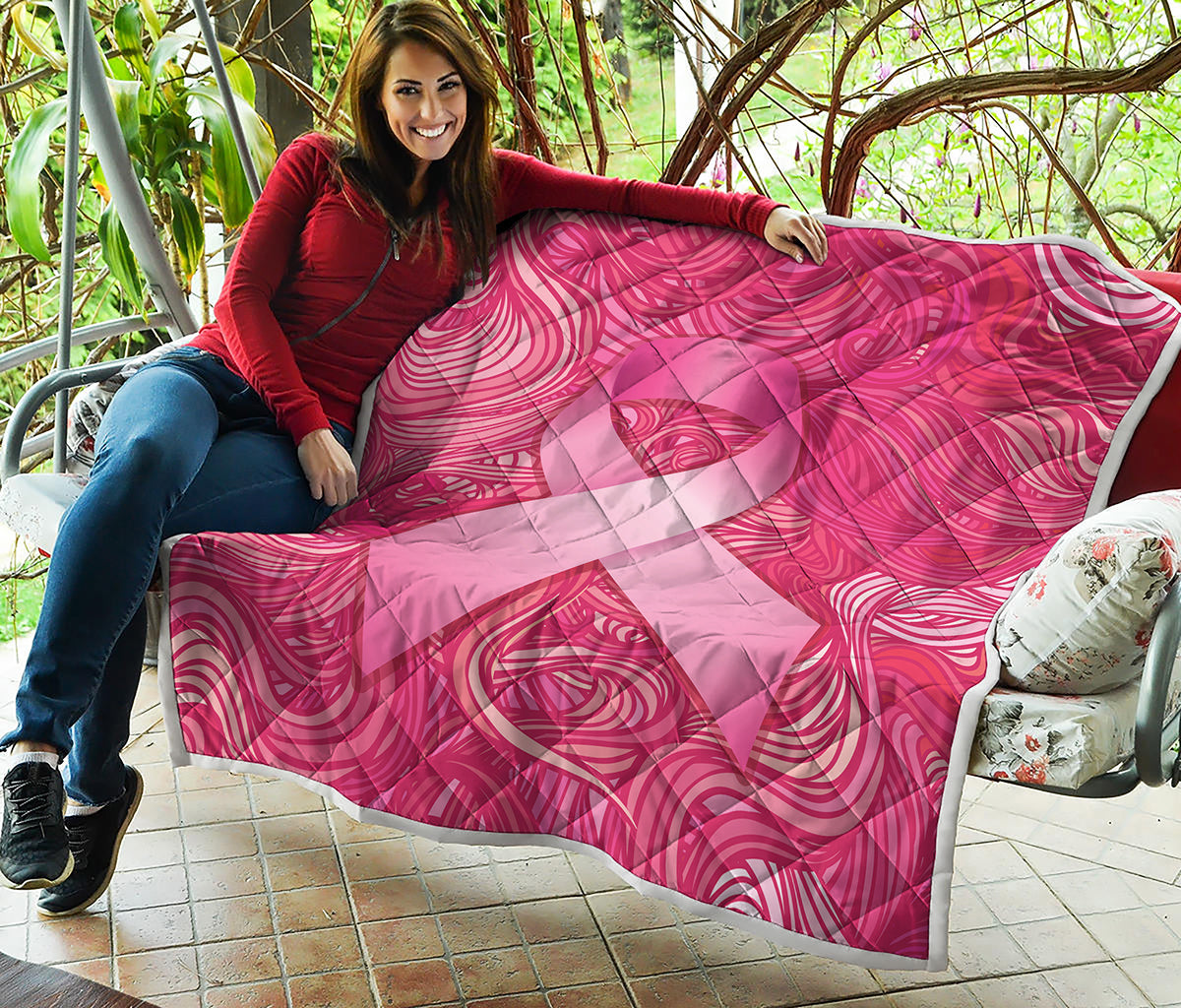 Breast Cancer Awareness Ribbon Print Quilt