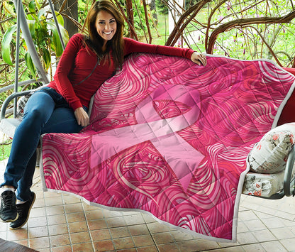Breast Cancer Awareness Ribbon Print Quilt