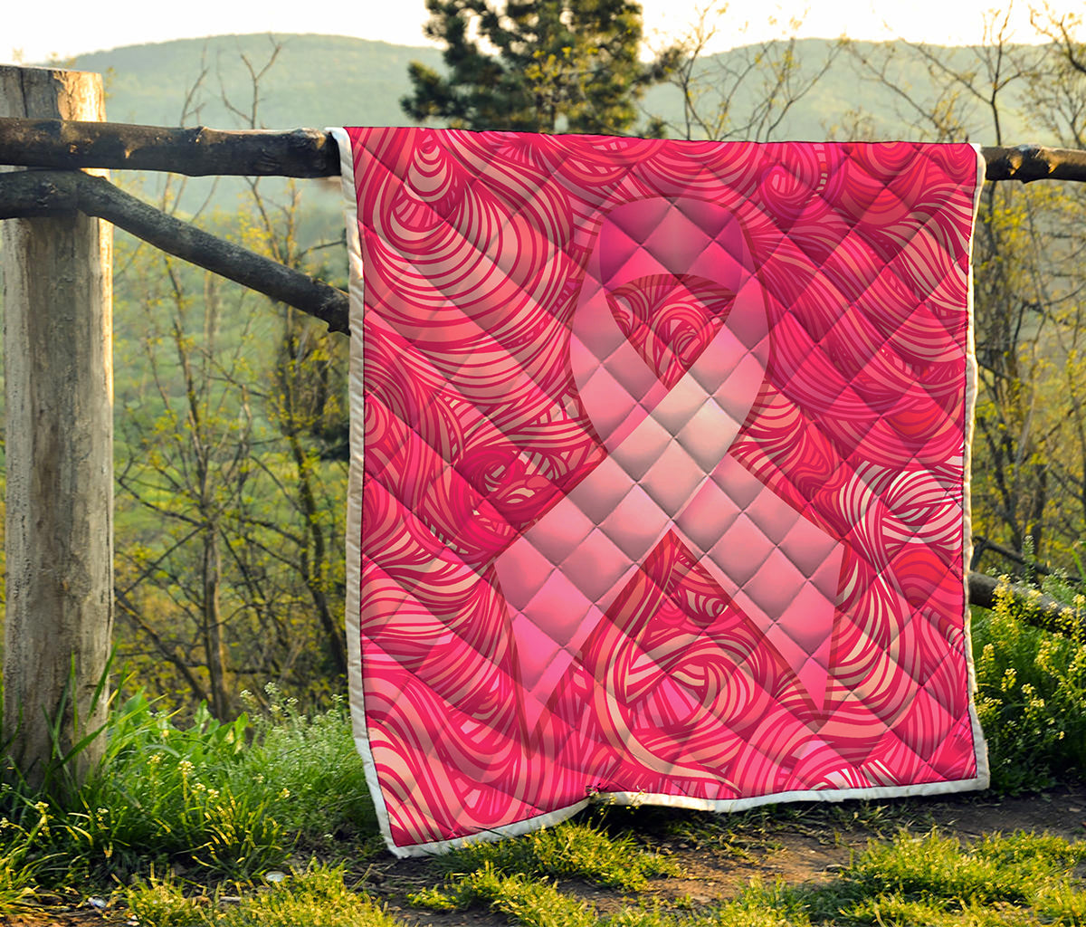 Breast Cancer Awareness Ribbon Print Quilt