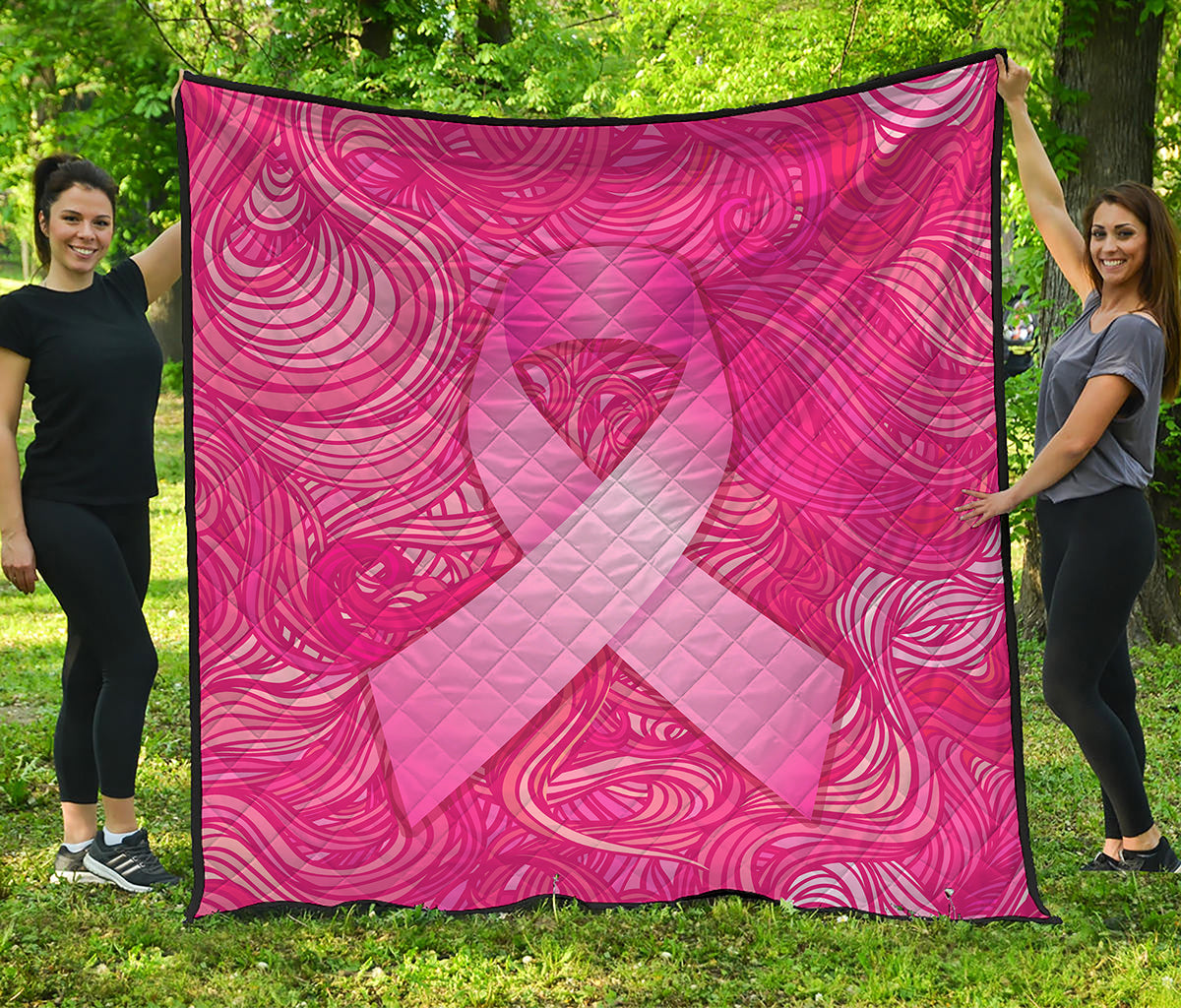 Breast Cancer Awareness Ribbon Print Quilt