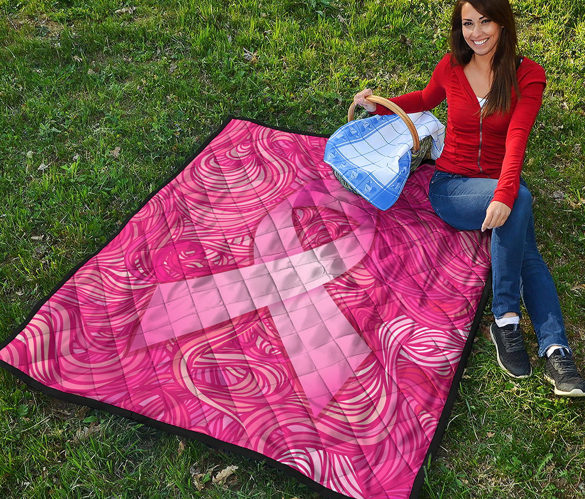 Breast Cancer Awareness Ribbon Print Quilt