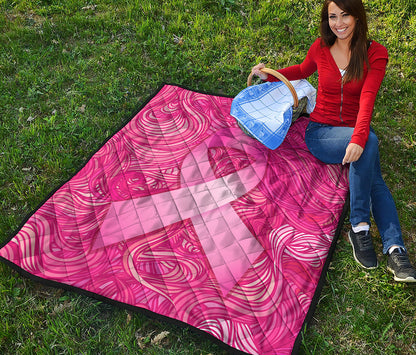 Breast Cancer Awareness Ribbon Print Quilt