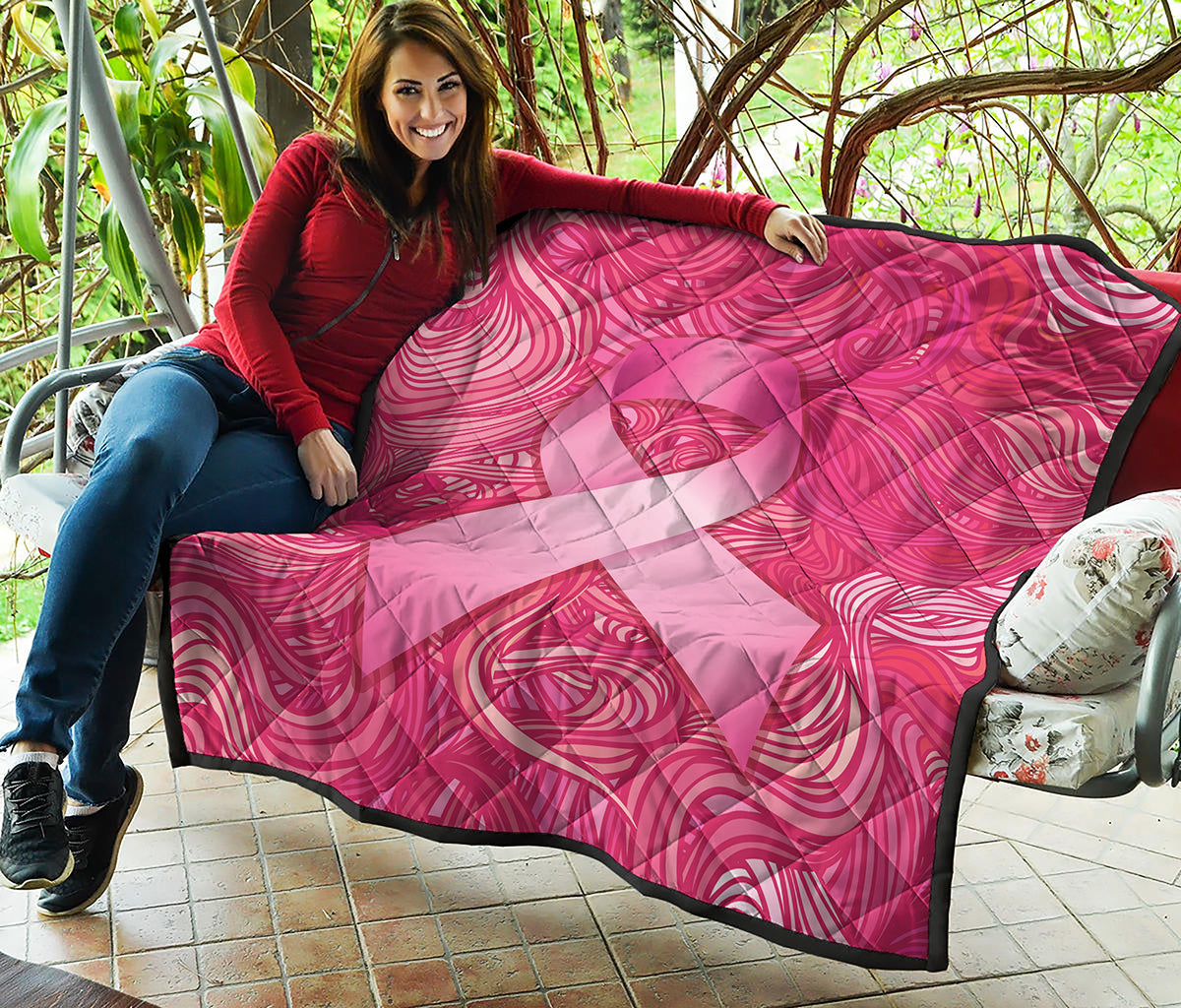 Breast Cancer Awareness Ribbon Print Quilt